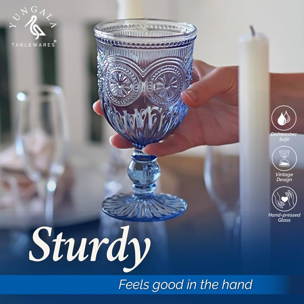 Blue Wine Glasses Set of 6 Blue Goblets, Blue Glassware